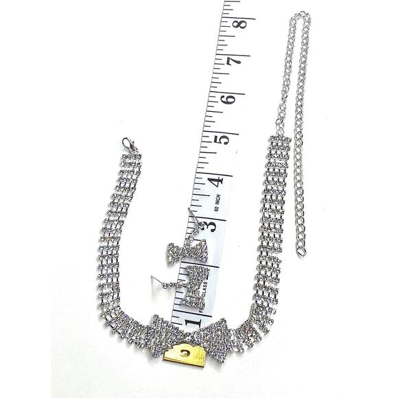 NEW Jewelry Set Necklace  & Earrings Clear / Silver Adjustable 16" 18" 20" S13 - Picture 4 of 4